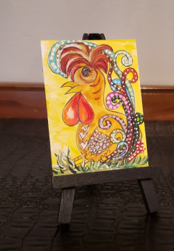 Pooped Rooster Mini Painting with Easel