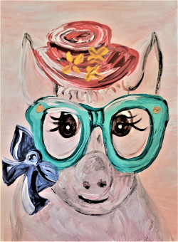 "Piggy Got Glasses" Mini Painting with Easel
