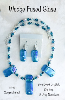 Aqua 3 drop necklace/earrings set